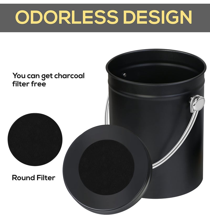 Utopia Kitchen Compost Bin for Kitchen Countertop, 1.3 Gallon Compost Bucket for Kitchen with Lid, Includes 1 Spare Charcoal Filter (Black) - Image 4